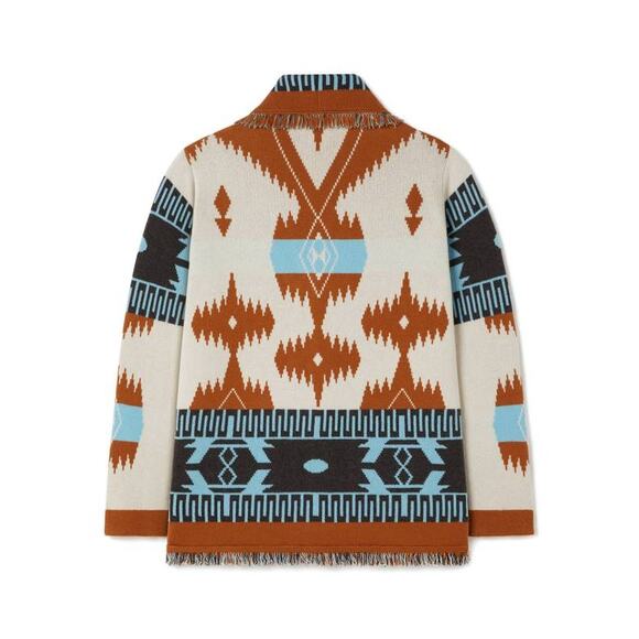 ALANUI Mens Icon Jacquard Cardigan Cashmere Sweater in Chalk Pecan L - Picture 5 of 6